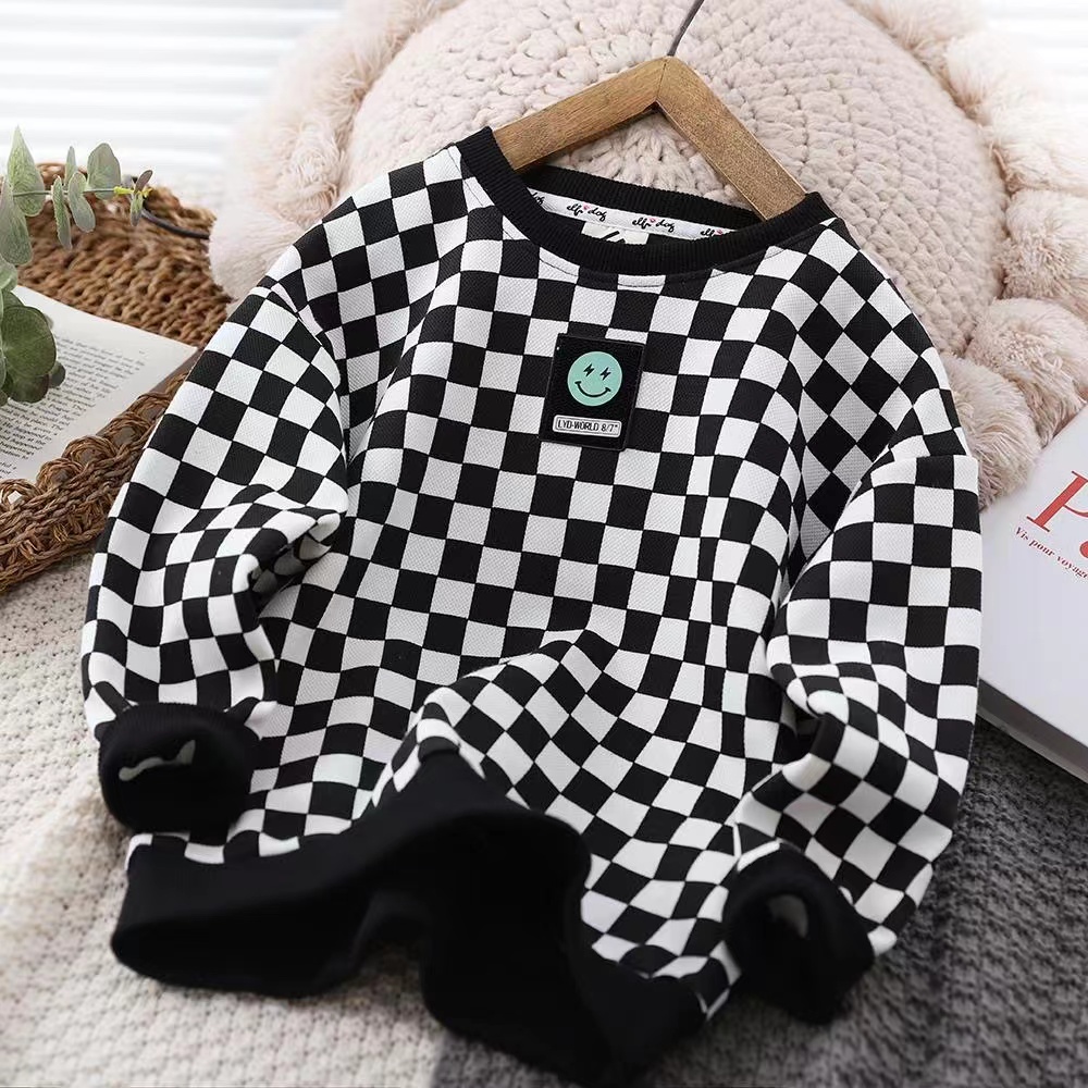 Spring Children’s Clothing Plaid Sweatshirt Boys Clothes Teens Check Fashion Long Sleeve Pullovers moletom Girls Kids Top Tees alx