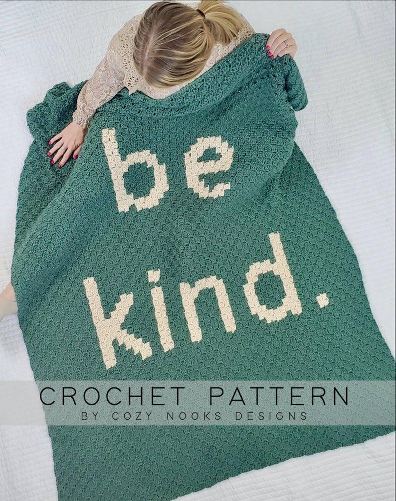 Be Kind Blanket Crochet Pattern, Blanket Crochet Pattern, C2C Crochet Pattern, Crochet Blanket, Home Decor, Corner To Corner Crochet Pattern