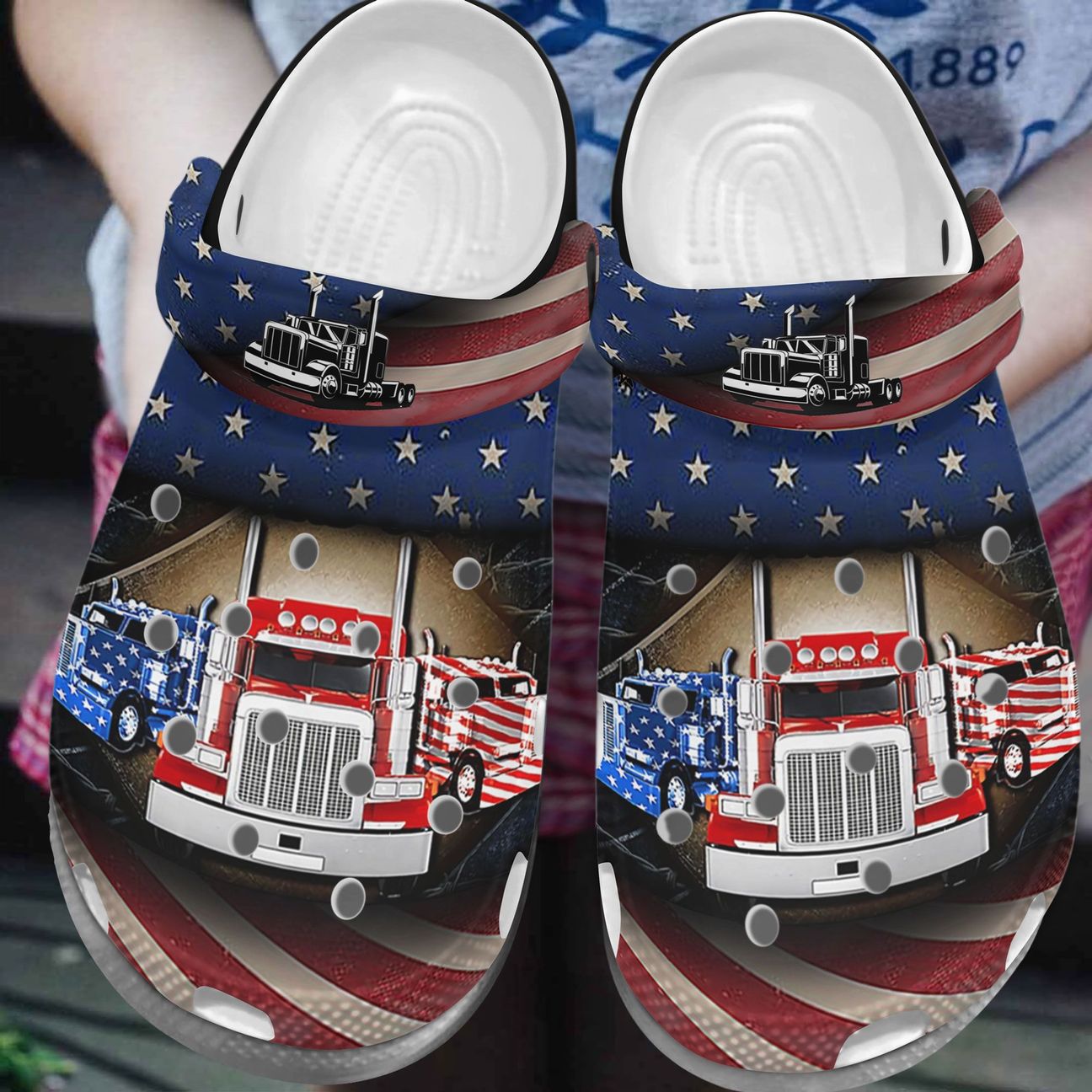 Truck Personalized Clog, Custom Name, Text, Color, Number Fashion Style For Women, Men, Kid, Print 3D American Flag