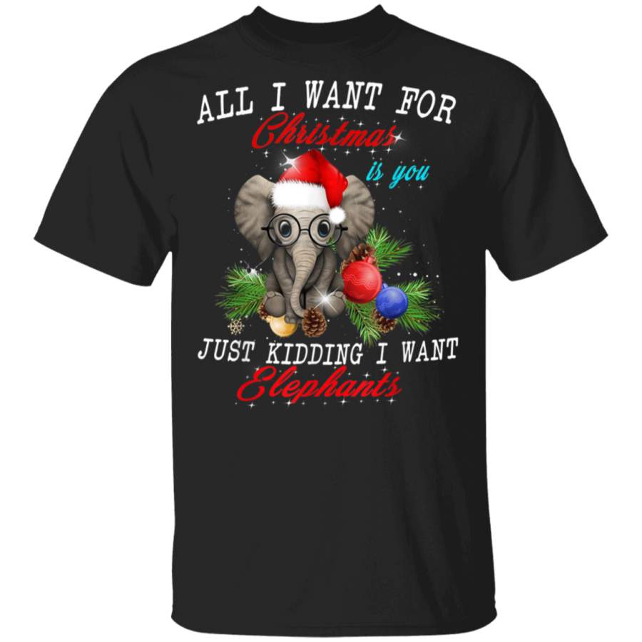 All I Want For Christmas Is Elephants Funny Xmas Gift T-shirt Long Hoodie Black