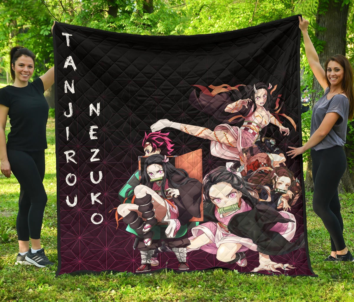 Demon Slayer Anime Nezuko Fighting Moments With Tanjiro Premium Quilt Blanket