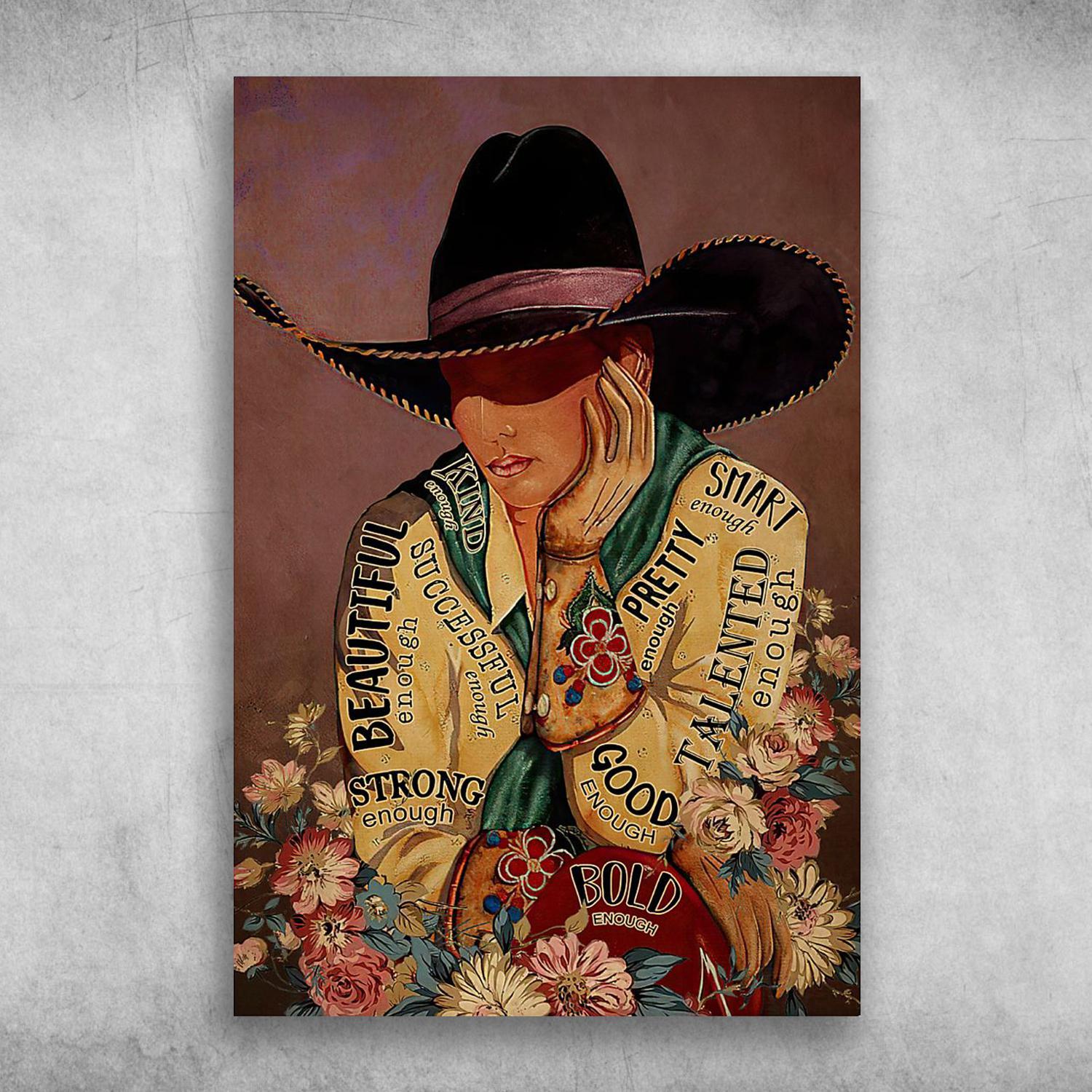 Cowgirls And Flower Beautiful Strong Good Smart Poster Print Wall Art Canvas Wall Decor