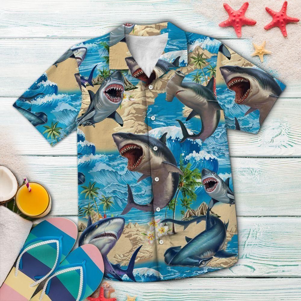 Shark Summer Vacation Blue Unique Hawaiian Shirt | For Men & Women | Hw1381