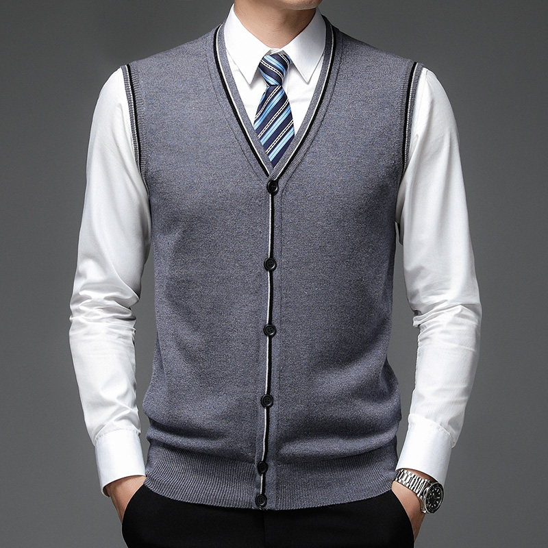 Autumn Men’s Business Casual Knitted Vest Classic Style Color Contrast Wool Sleeveless Vest Sweater Male Brand Clothes alx