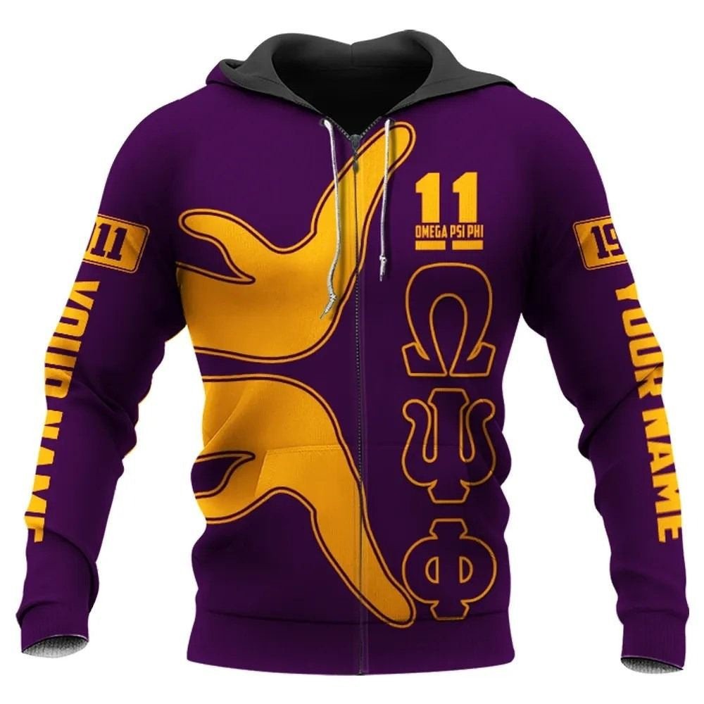 Fraternity Hoodie – Omega Psi Phi Half Hand Sign Zip Hoodie