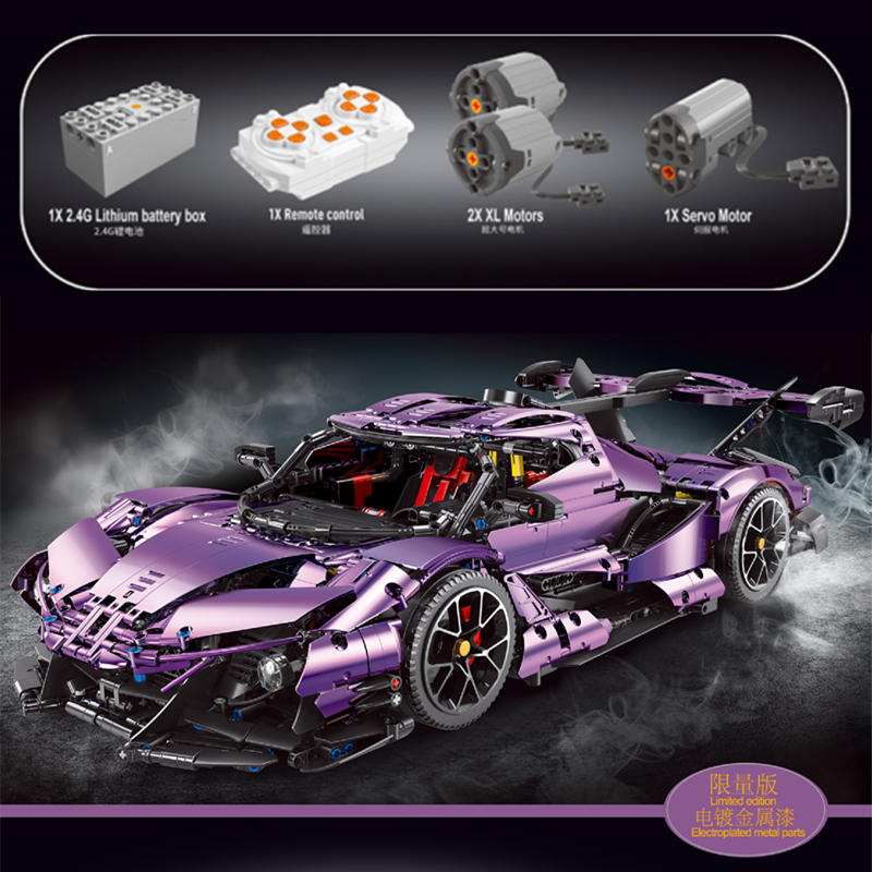 T5012 3668pcs High Tech RC Electroplating Purple Apolloed Super Sports Car Model Building Blocks MOC Bricks Toys Christmas Gifts alx