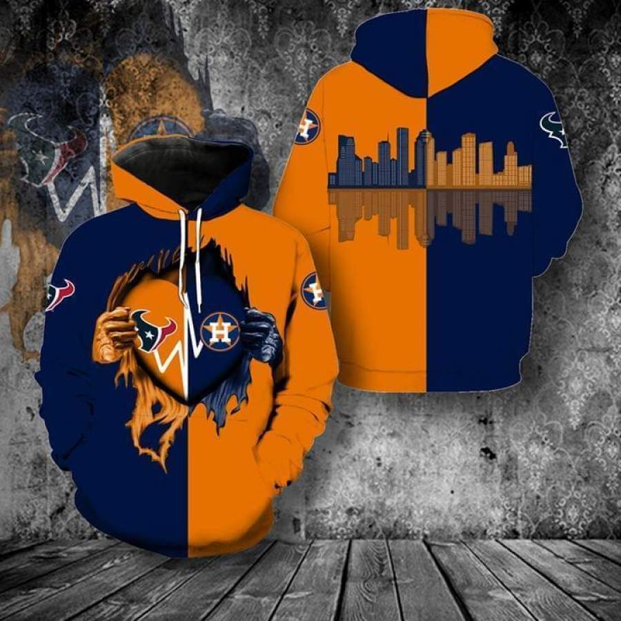 Houston Astros Houston Texas Heartbeat Love Ripped Hoodie 3D Style6159 All Over Printed