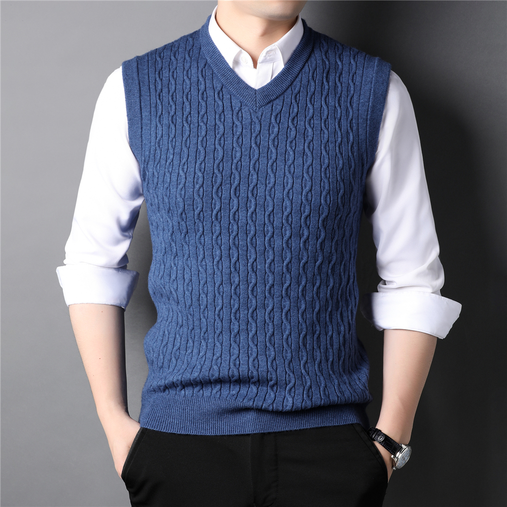 COODRONY Thick Warm Sleeveless Sweater Vests Autumn Winter New Arrival Knitted Vest Men Pure Color Stripe V-Neck Waistcoat Z1071 alx