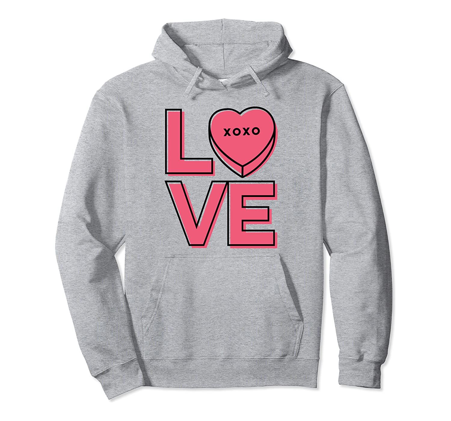 Candy Love Heart Valentines Day Black Outline Design Pullover Hoodie