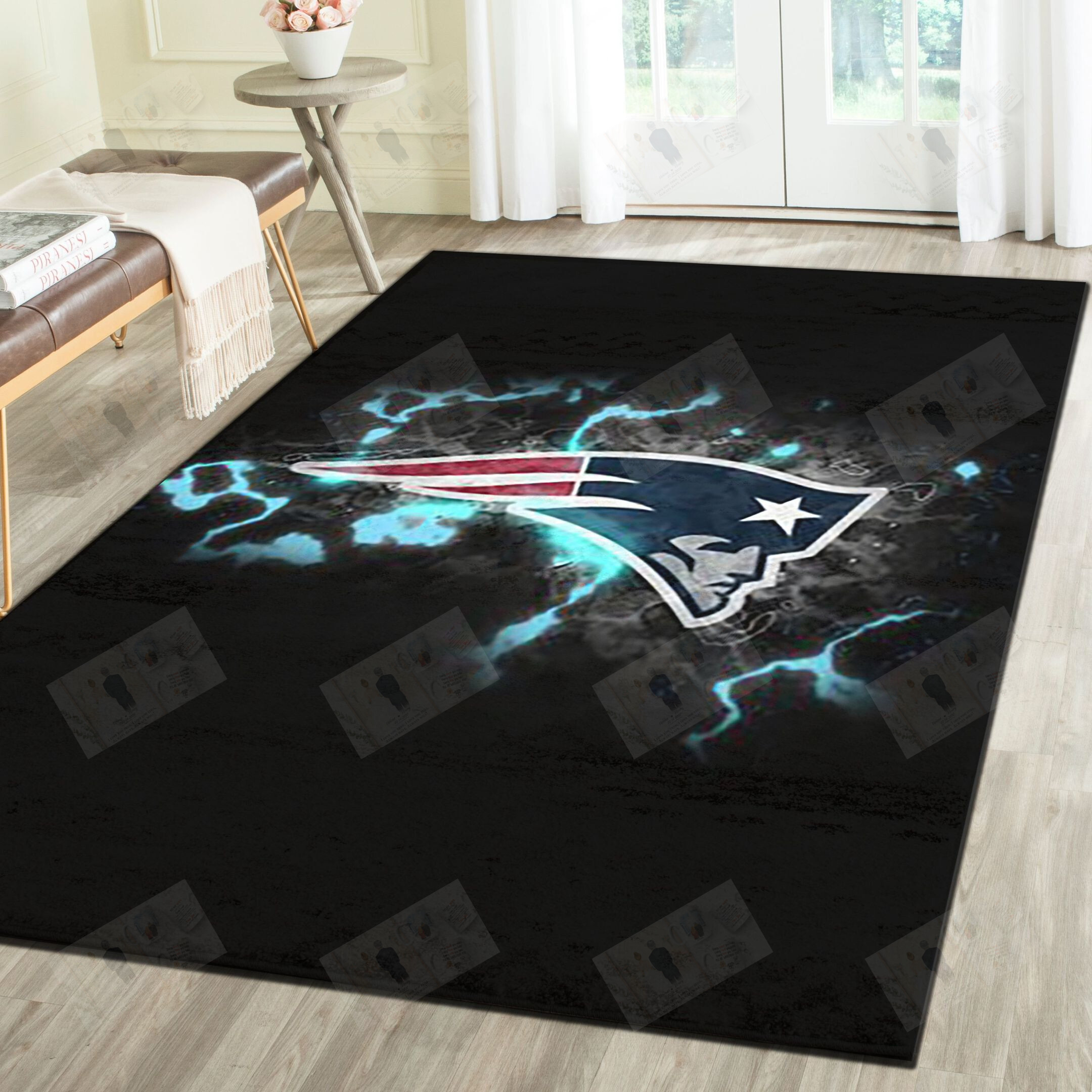 New England Patriots Area Rug, Football Team Living Room Carpet, Sports Floor Mat