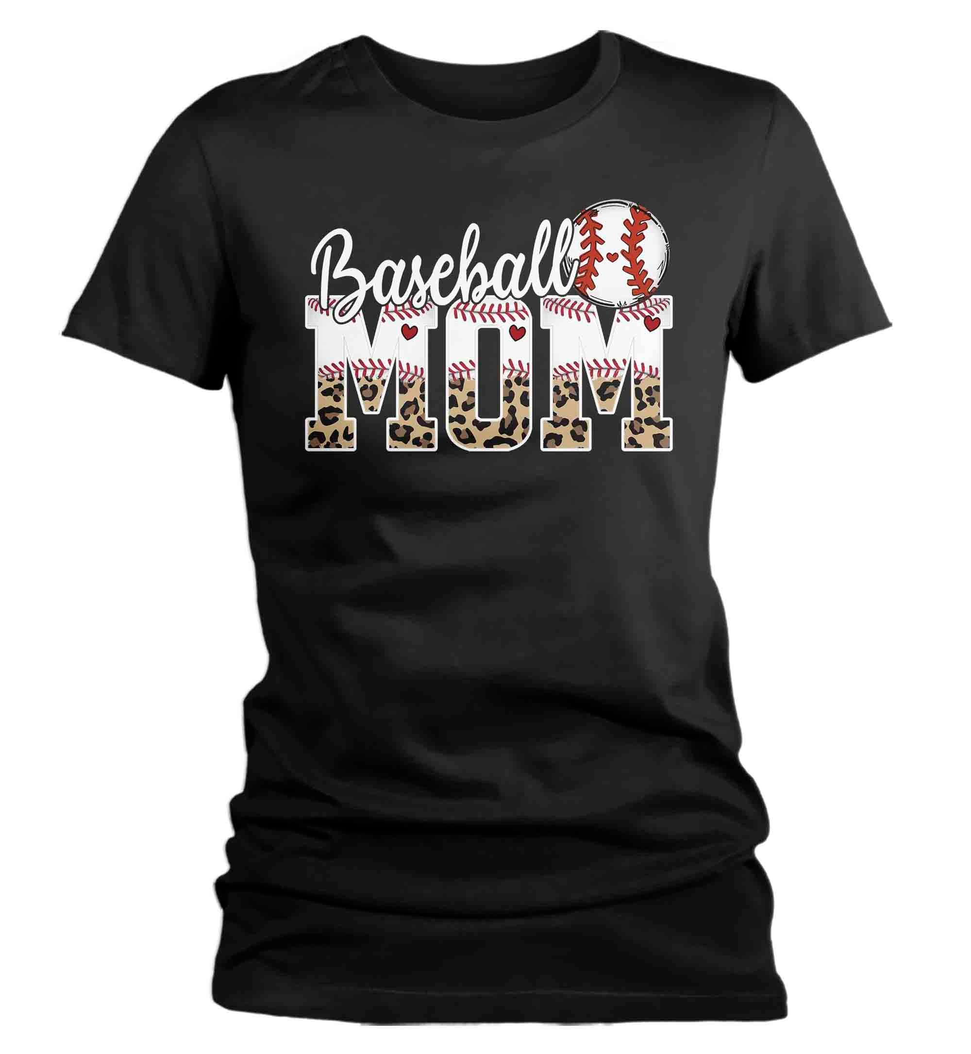 Women’S Funny Baseball Mom T Shirt Leopard Print Mom Shirt Baseball Shirt Mother’S Day Ball Shirt Baseball Quote Ladies Mom Tee