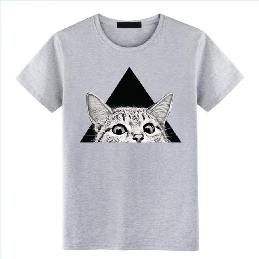 Unisex Cute Cat Image Printed T-Shirt Cute Kitten Pure Cotton T-Shirt for Adult