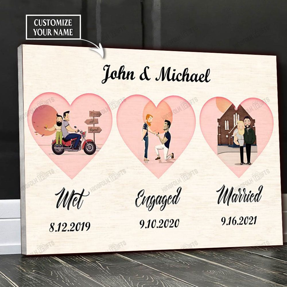 Gay Couple Met Engaged Married Personalized Canvas Poster Wall Art, Poster Print, Canvas Print Wall Decor
