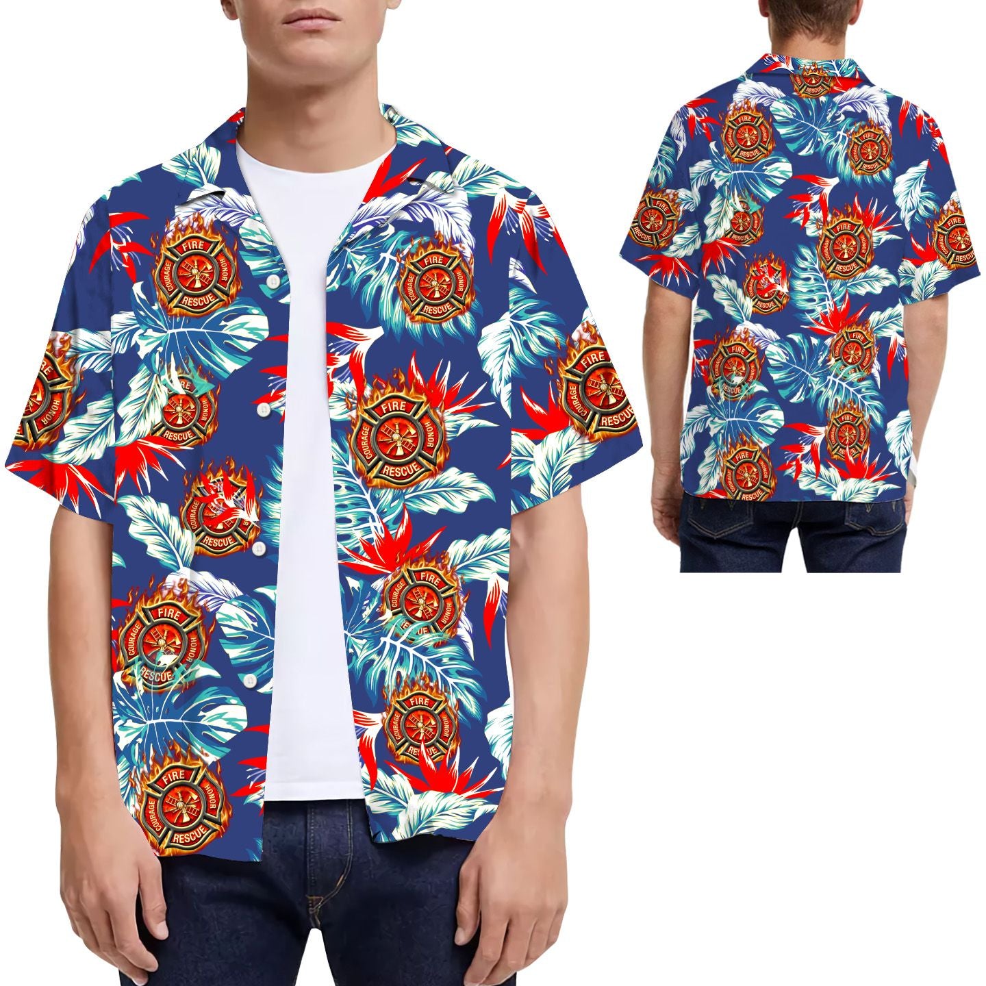 Firefighter Men Hawaii Summer Beach Shirts For Firemen In Daily Life Ha48224