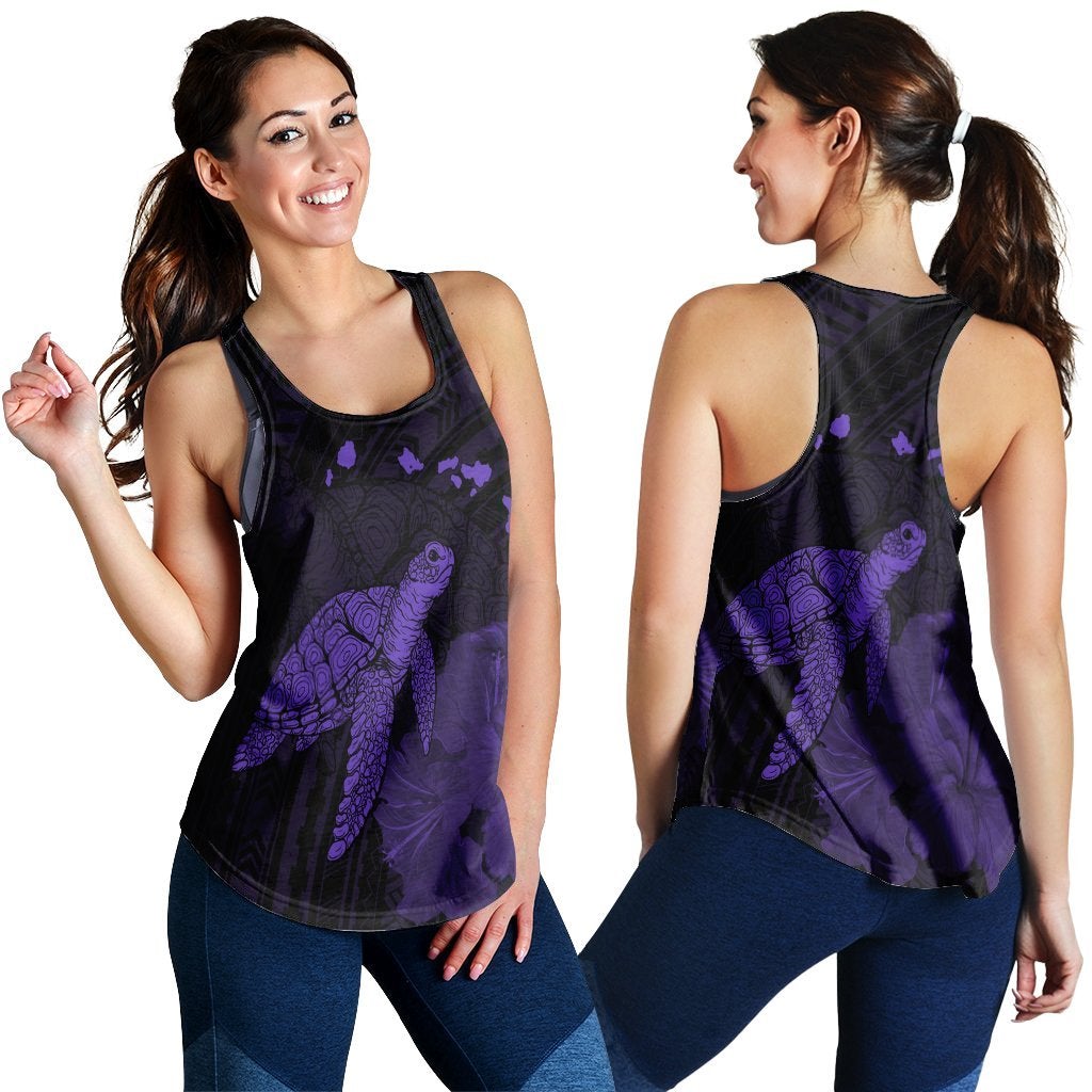 Hawaiian Polynesian Hibiscus Turtle Map Racerback Tank Purple Ha36346