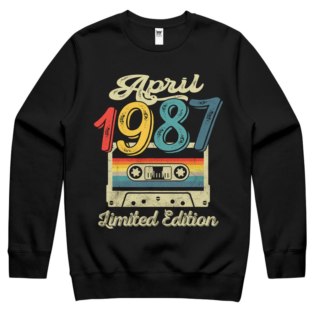 April 1987 Limited Edition Shirt Cassette Tape 34Th Birthday Crewneck Sweatshirt