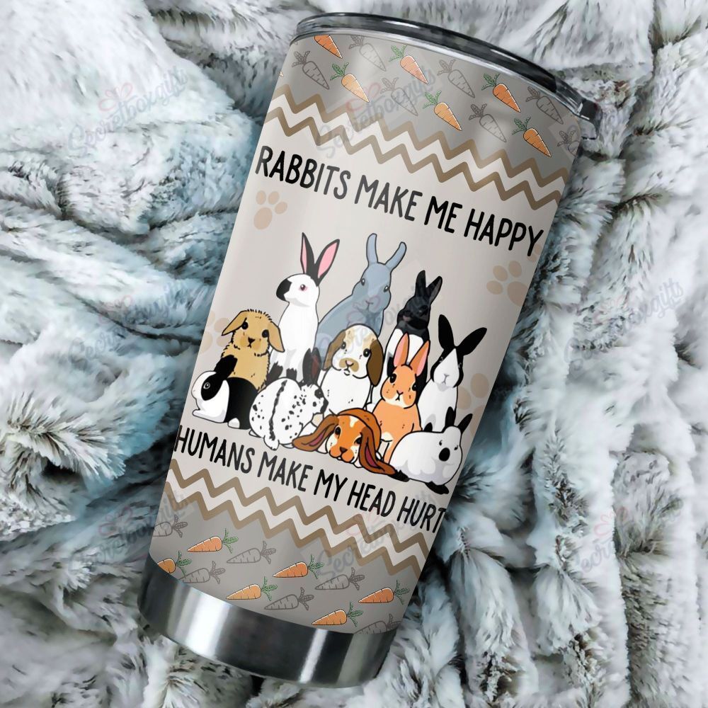 Personalized Rabbits Make Me Happy Gs-Cl-Dt1304 Stainless Steel Tumbler Customize Name, Text, Number