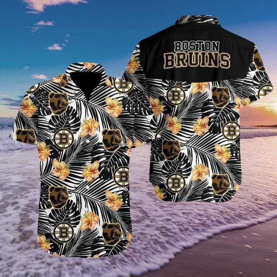 Hawaii Aloha Shirts Hockey Boston Bruins Curved Hawaii Shirt Shorts Beach Short Sleeve Ha89739