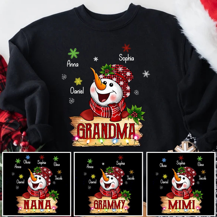 Custom Christmas Snowman Grandma Sweatshirt, Christmas Sweatshirt for Mom Grandma Mimi GiGi Custom Kidnames, Custom Xmas Grandma Sweatshirt