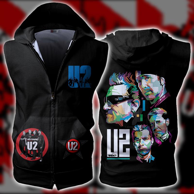 U2 Rock Band Sleeveless Zip-Up Hoodie Us Size La00893-Lan1