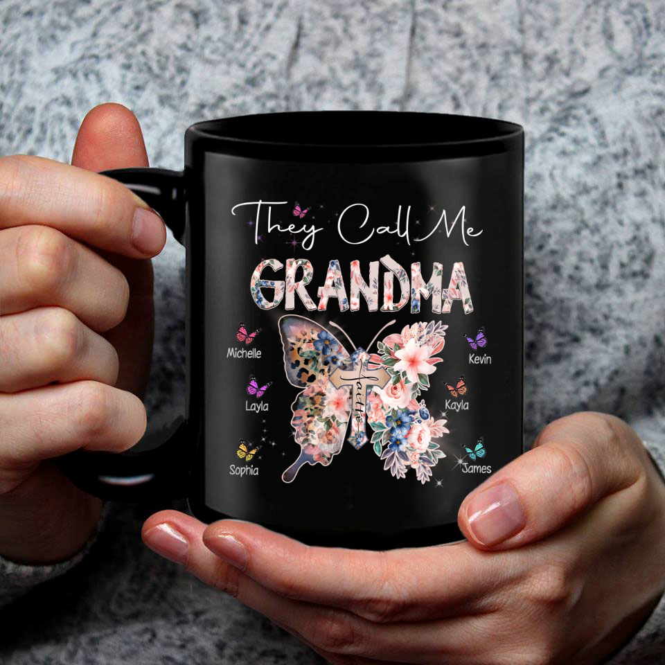 They Call Me Grandma Grandkids Butterfly Mug