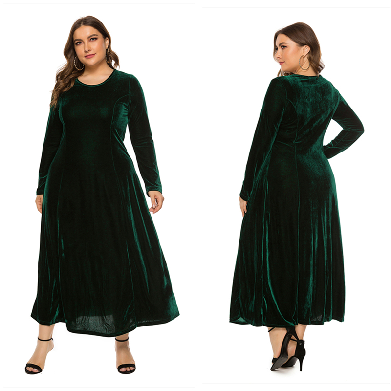 2021 Autumn Winter Hot Sale European And American Style Plus Size Velvet Full Sleeve Dress For Women alx