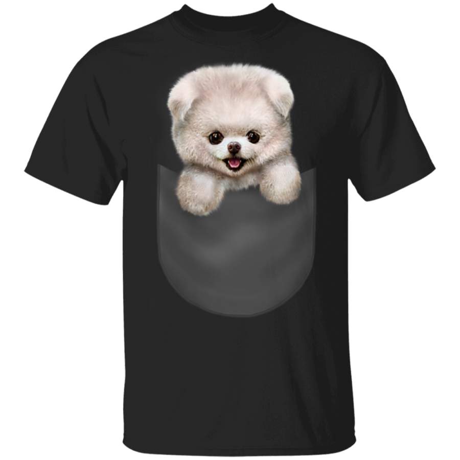 TShirt Cute White Fluffy Pomeranian Puppy in Pocket Dog