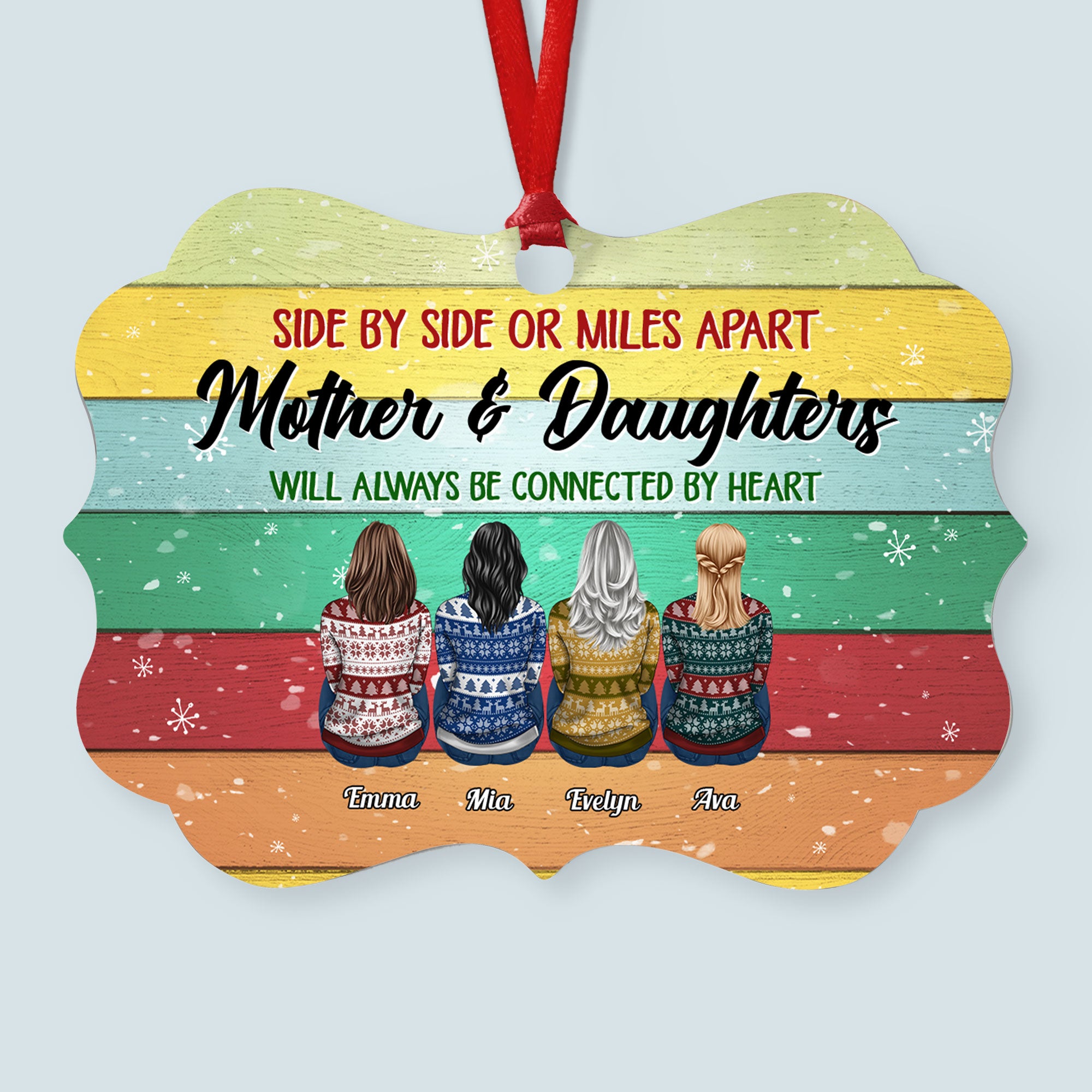 The Love Between Mother And Daughter Is Forever – Personalized Aluminum Ornament – Christmas Gift Ornament For Mom – Ugly Christmas Sweater Sitting