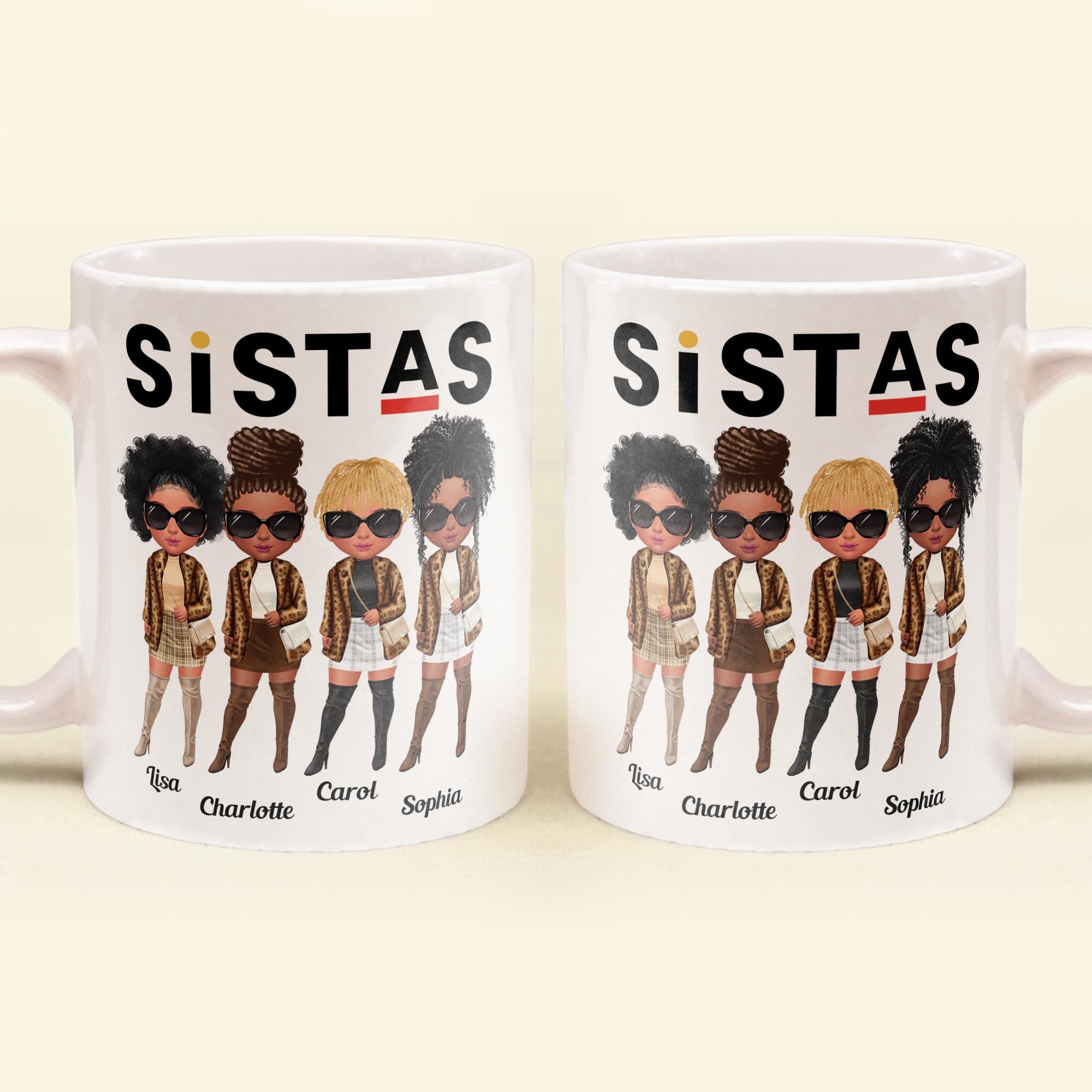 Sistas Leopard Design  – Personalized Mug – Gift For Sista, Sister, Soul Sister, Best Friend, Bff, Bestie, Friend – Fashion Girls