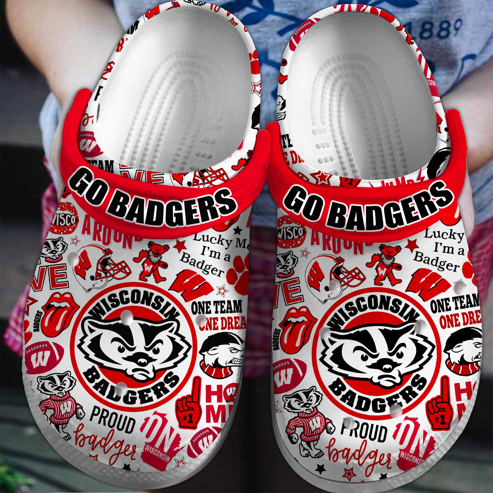 Wisconsin Badgers NCAA Sport Crocs Crocband Clogs Shoes Comfortable For Men Women and Kids