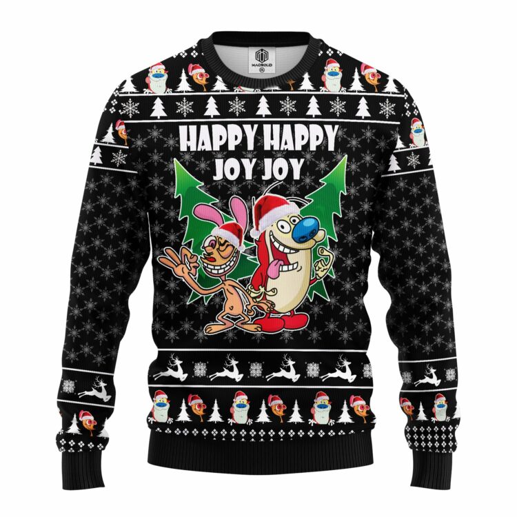 The Ren & Stimpy Happy Happy Joy Joy Ugly Christmas Sweater 128