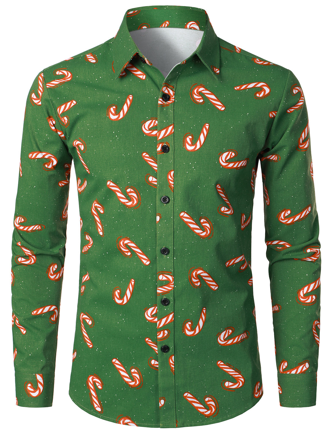 Men’S Green Christmas Candy Print Cotton Long Sleeve Shirt