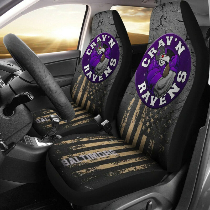 Baltimore Ravens American Football Team Car Seat Covers Crazy Muscle Raven Smiling Broken Grey Wall Seat Covers