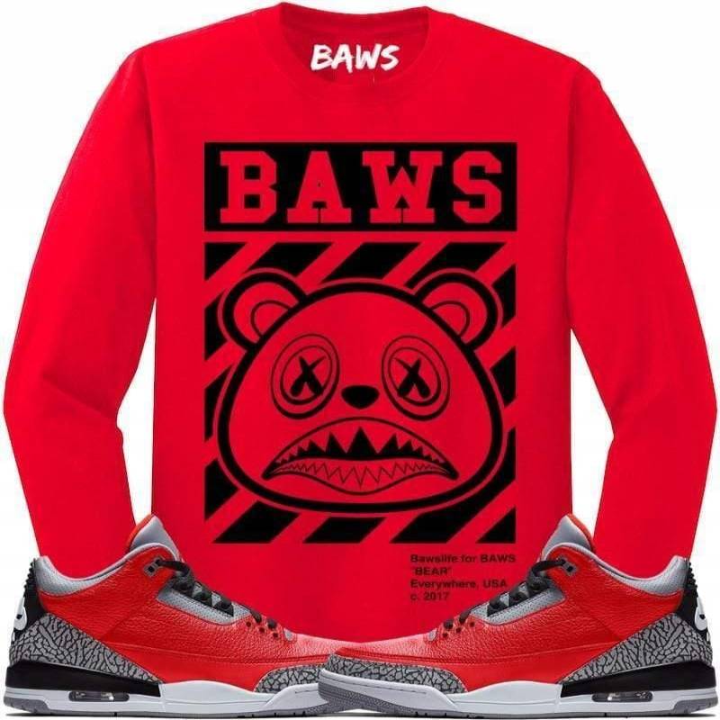 Jordan Retro 3 Red Cement Elephant Caution Baws Sneaker Long Sleeve Shirt