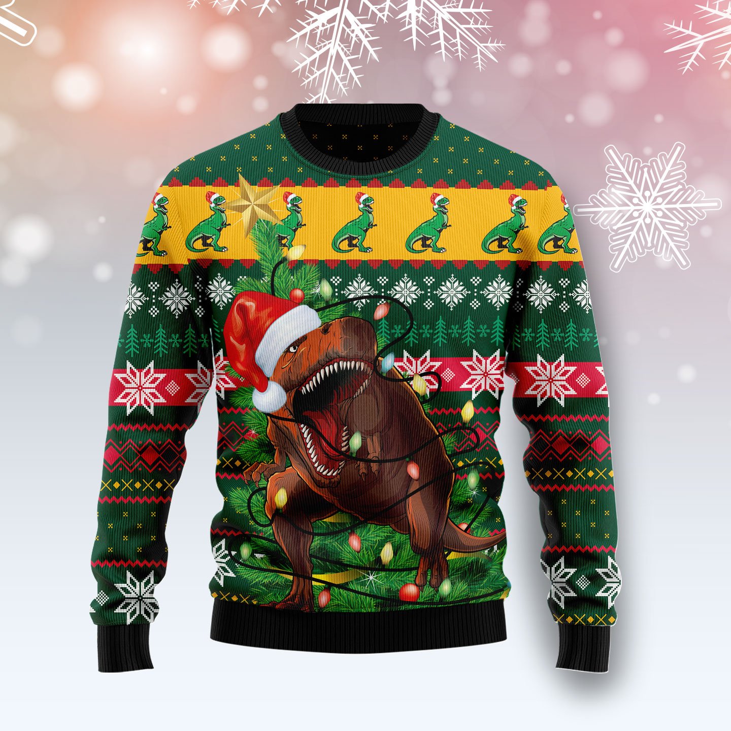 T-rex In Noel Tree G5127 unisex womens & mens, couples matching, friends, t-rex lover, funny family ugly christmas holiday sweater gifts (plus size available)