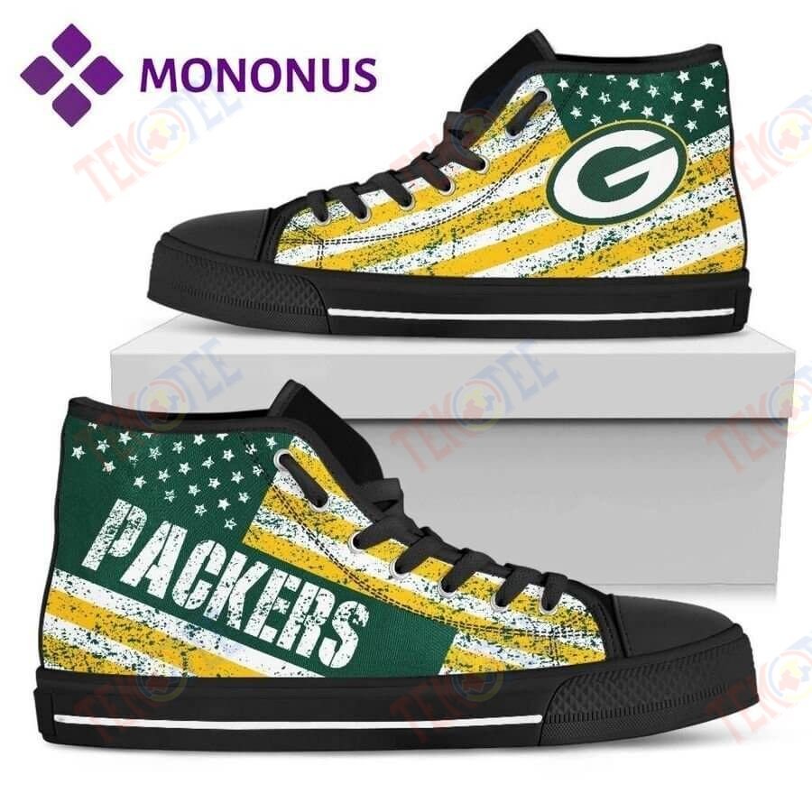 Mens Womens Vintage America Flag Green Bay Packers High Top Shoes Black TMT882