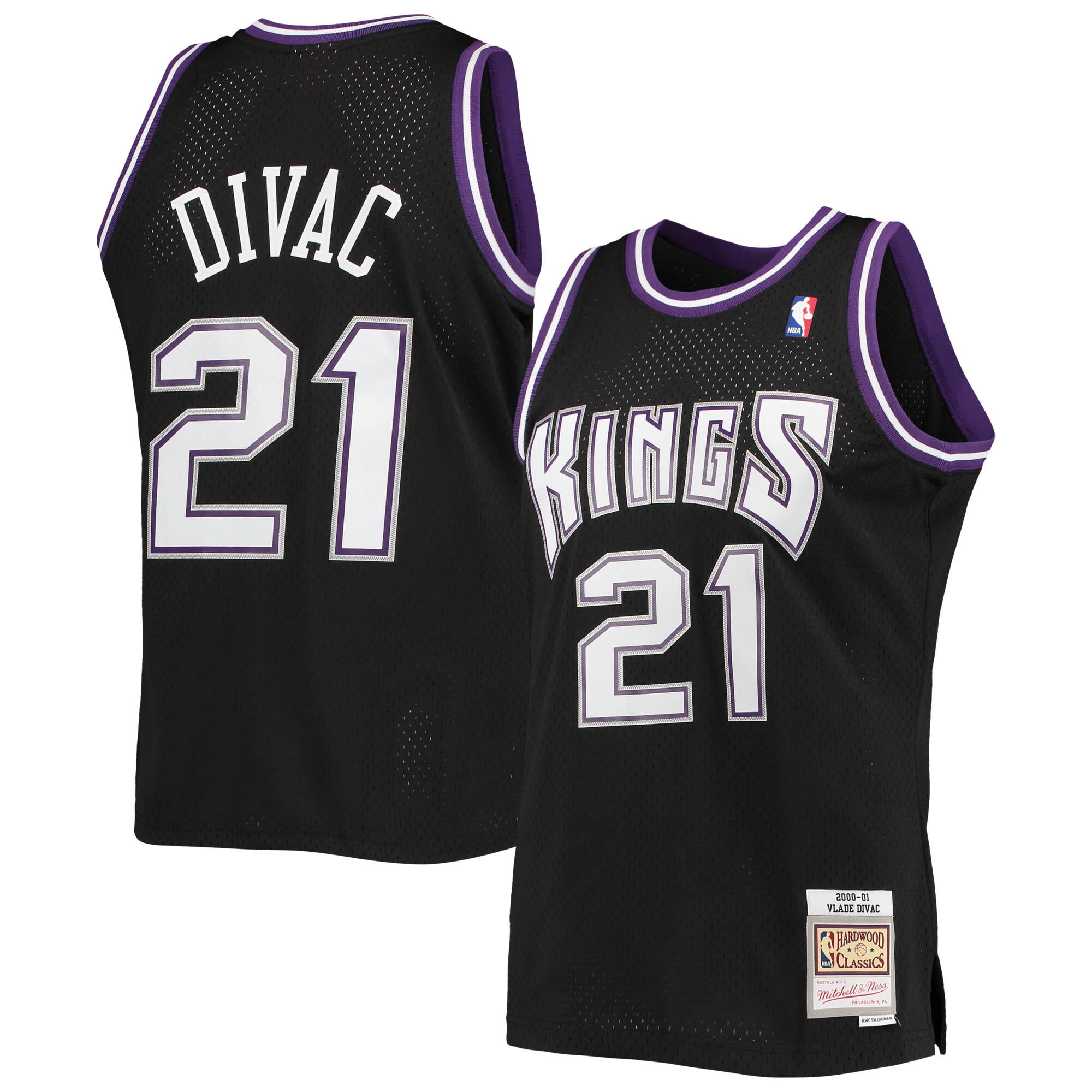 Men's Mitchell & Ness Vlade Divac Black Sacramento Kings Hardwood Classics Swingman Jersey