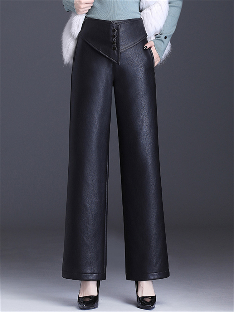 trousers was thin PU leather straight pants women’s new high waist Long section wide leg pants autumn and winter loose alx