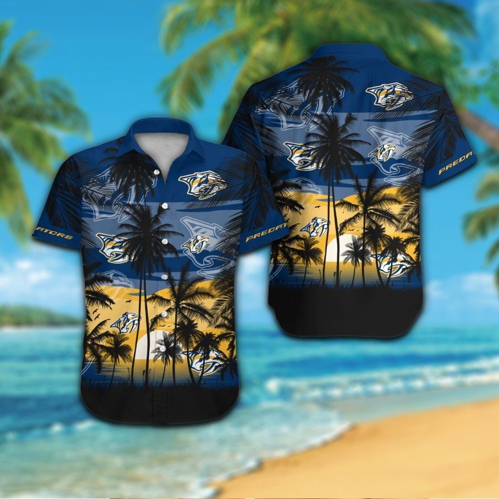 Nashville Predators Short Sleeve Button Up Tropical Shirt Hawaiian Shirt