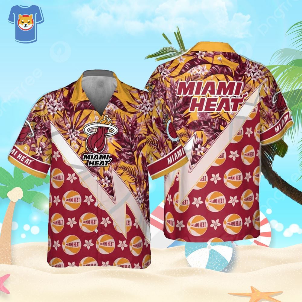 Miami Heat Tropical And Basketball Pattern Print Hawaiian Shirt