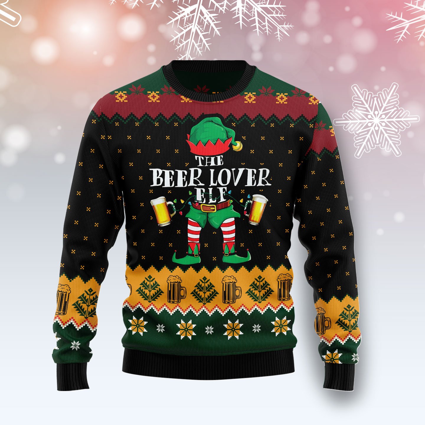 The Beer Lover Elf HT081220 Ugly Christmas Sweater unisex womens & mens, couples matching, friends, funny family ugly christmas holiday sweater gifts (plus size available)