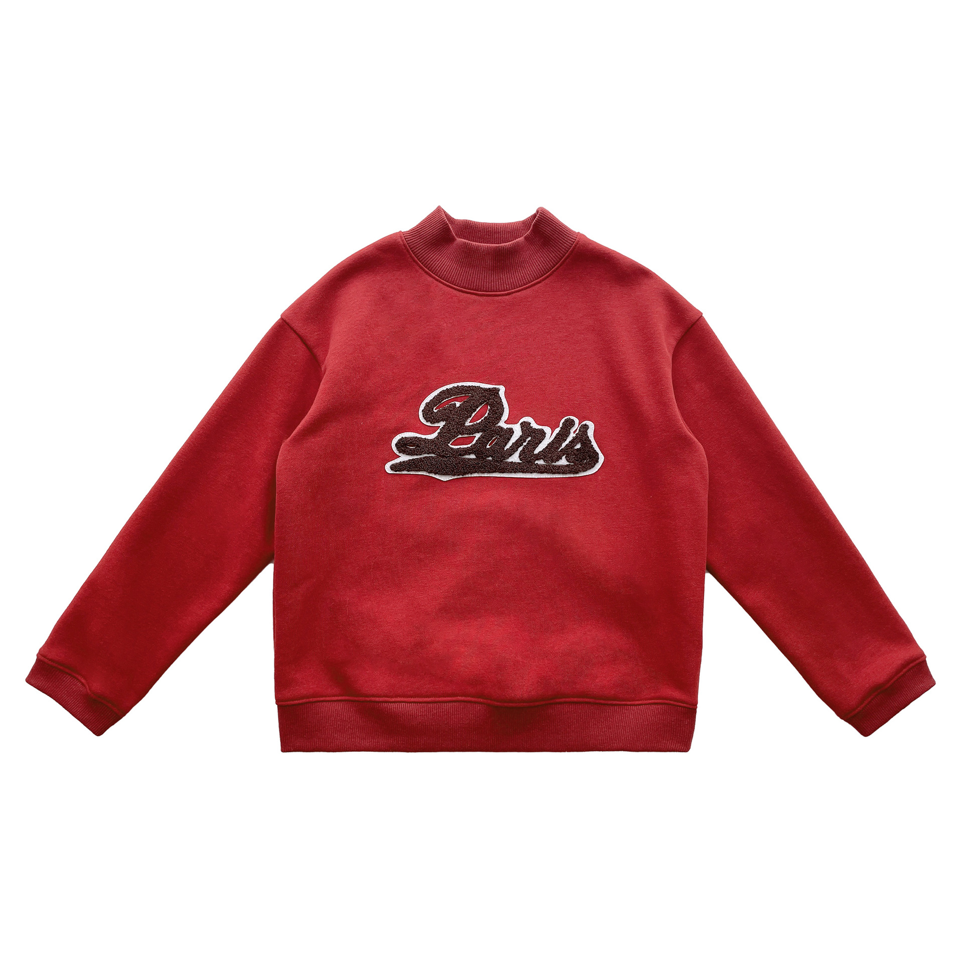 22AW Children’s Christmas New Year’s Day Red Towel Embroidered Letter Sweater Children’s Mid-neck Terry Fleece Pullover alx