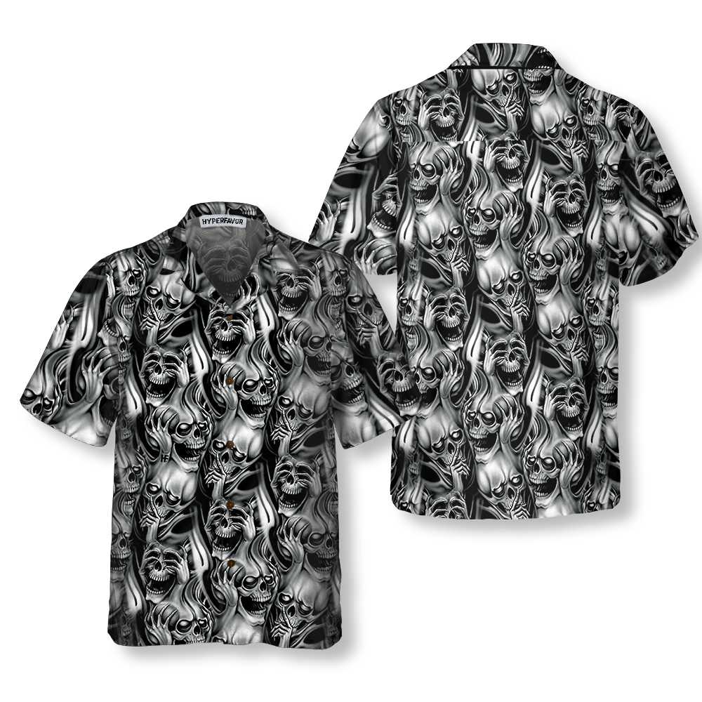 Unique Skull Day Of The Dead Hawaiian Shirt, Black And White Mexican Skull Shirt, Best Day Of The Dead Gift