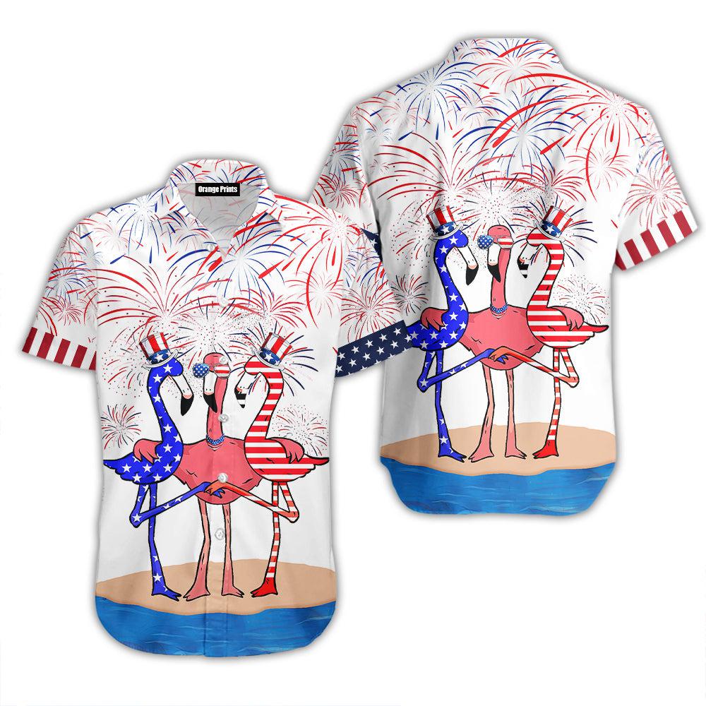 Flamingo American Flag Firework Hawaii Shirt For Men Women Ha103666