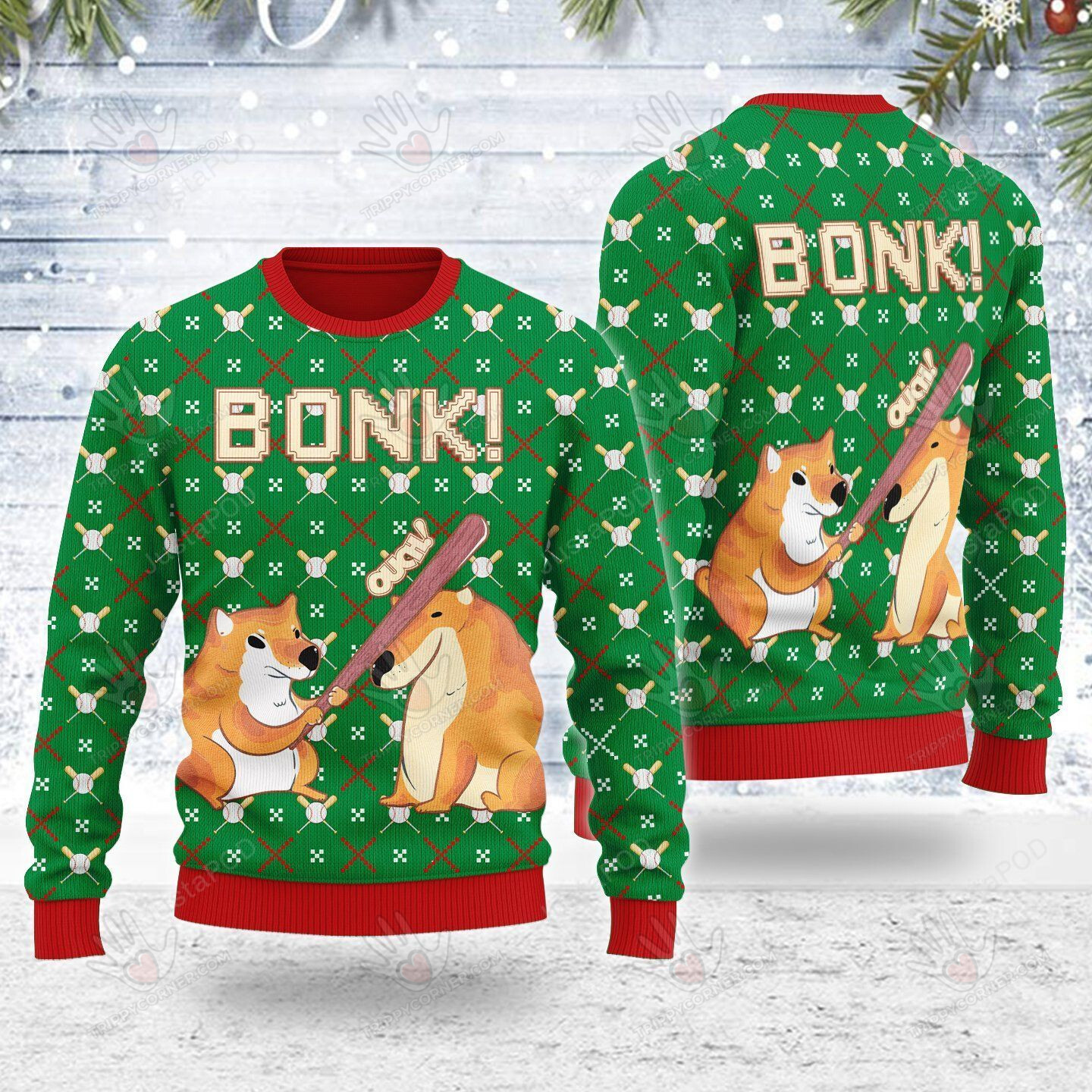 Bonk Dog Ugly Christmas Sweater, All Over Print Sweatshirt, Ugly… Ugly Sweater Christmas Gift