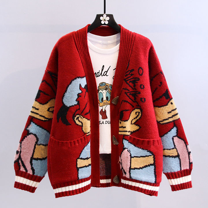 Cartoon sweater coat women’s autumn and winter 2022 new lazy wind loose and versatile thickened knitted cardigan hoodie alx