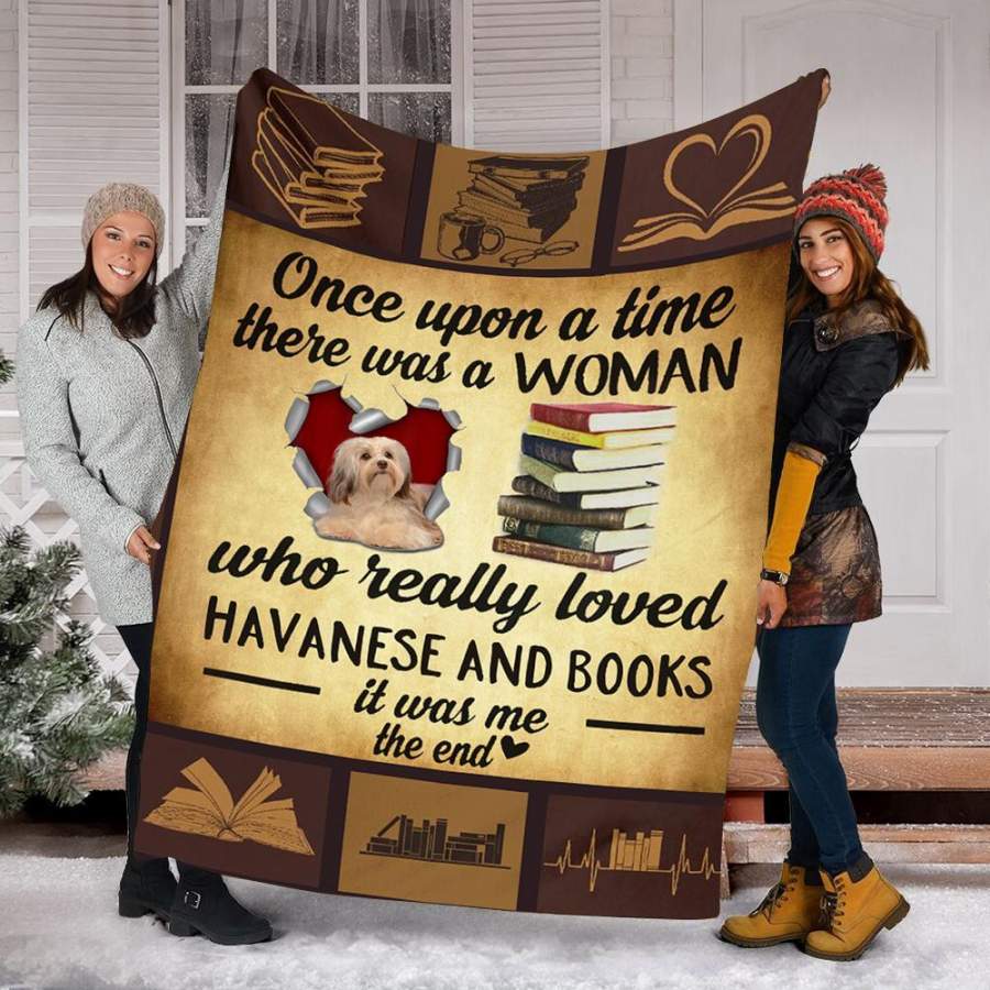 Custom Blanket Havanese Dog And Books Blanket  – Fleece Blanket