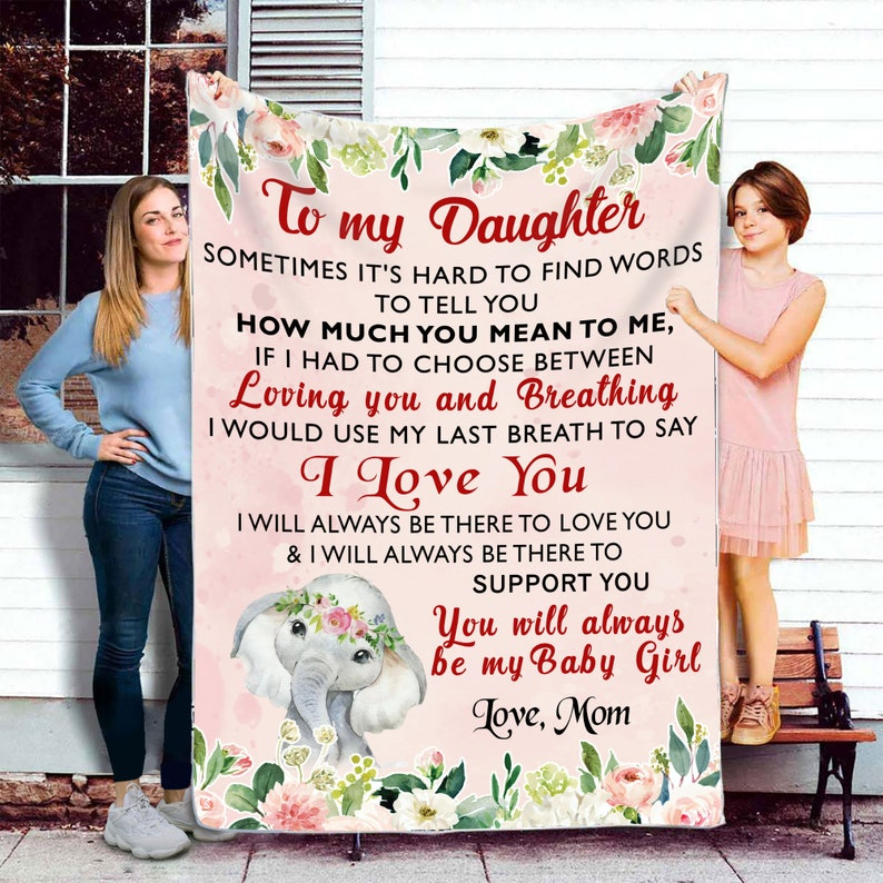 Personalized Throw Blanket, To My Daughter Blanket, Custom Gift Christmas Blanket From Dad & Mom, Birthday Throw Blanket, Flower Blanket.