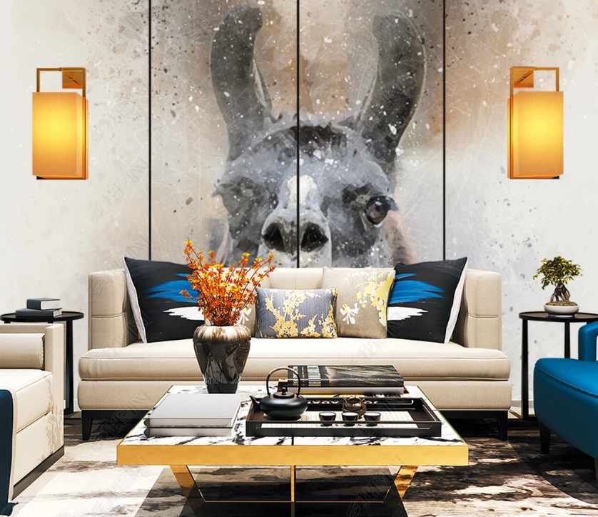 3D Watercolor Animal Alpaca Wall Mural Wallpaper Lqh 150