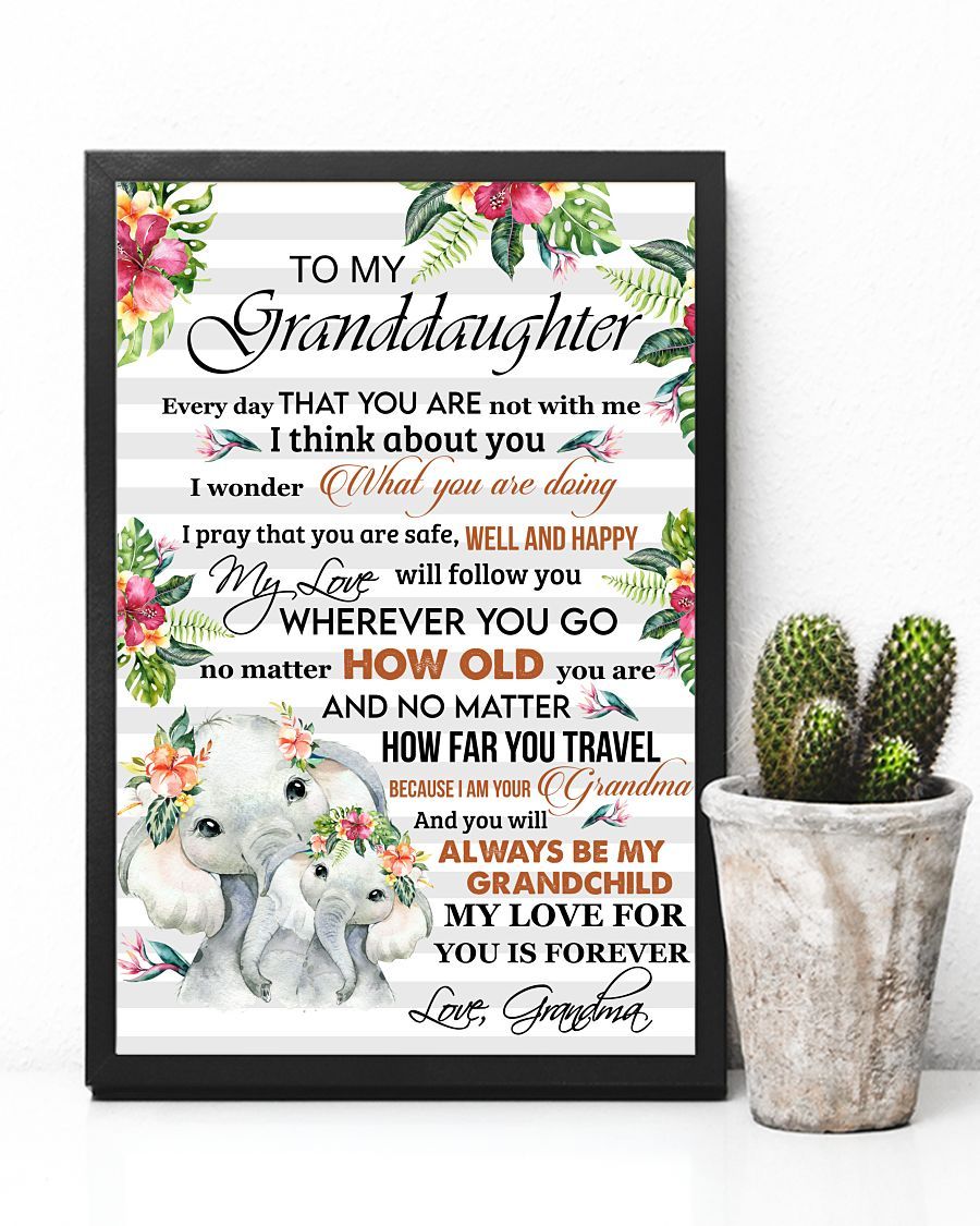 To My Granddaughter Elephant I Think About You Portrait Poster And Canvas Gift For Granddaughter Home Decor Wall Art Visual Art